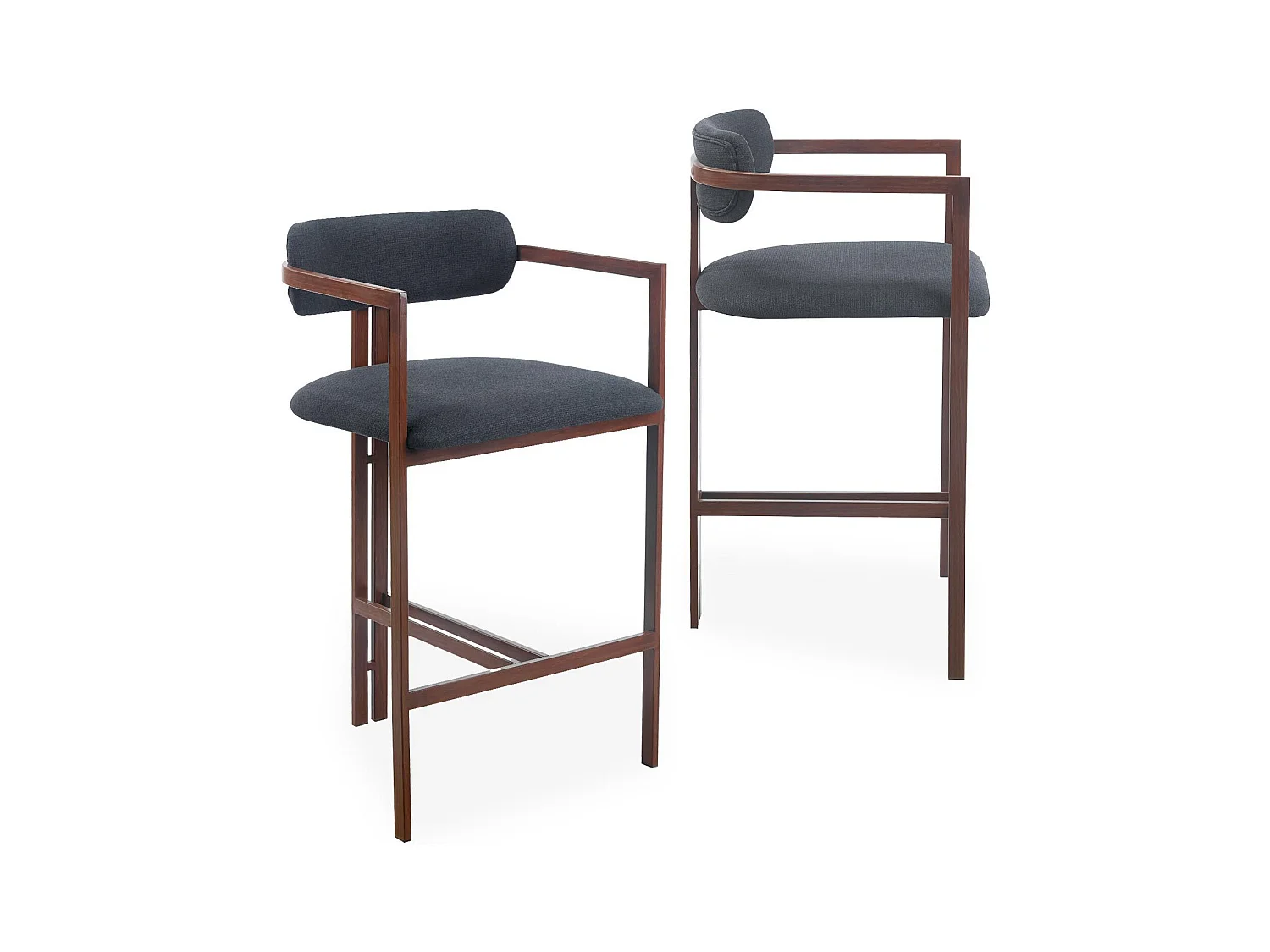 Lot de 2 chaises de bar design Galilea Métal Effet bois foncé et Tissu Anthracite