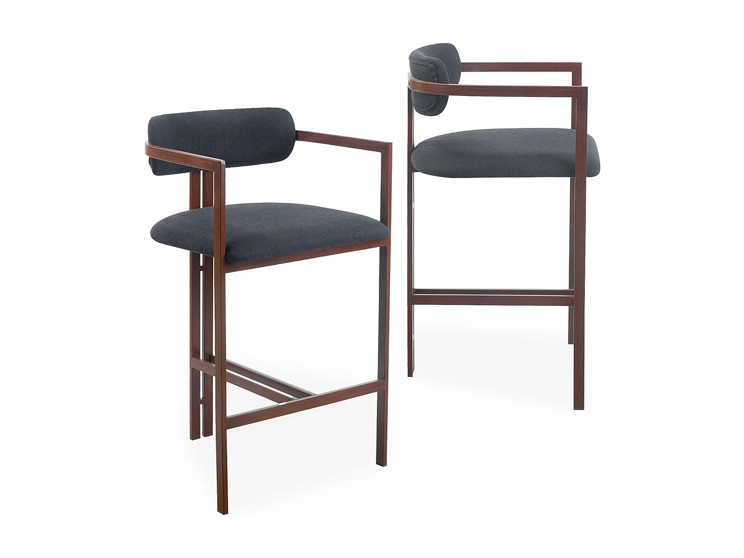 Lot de 2 chaises de bar design Galilea Métal Effet bois foncé et Tissu Anthracite