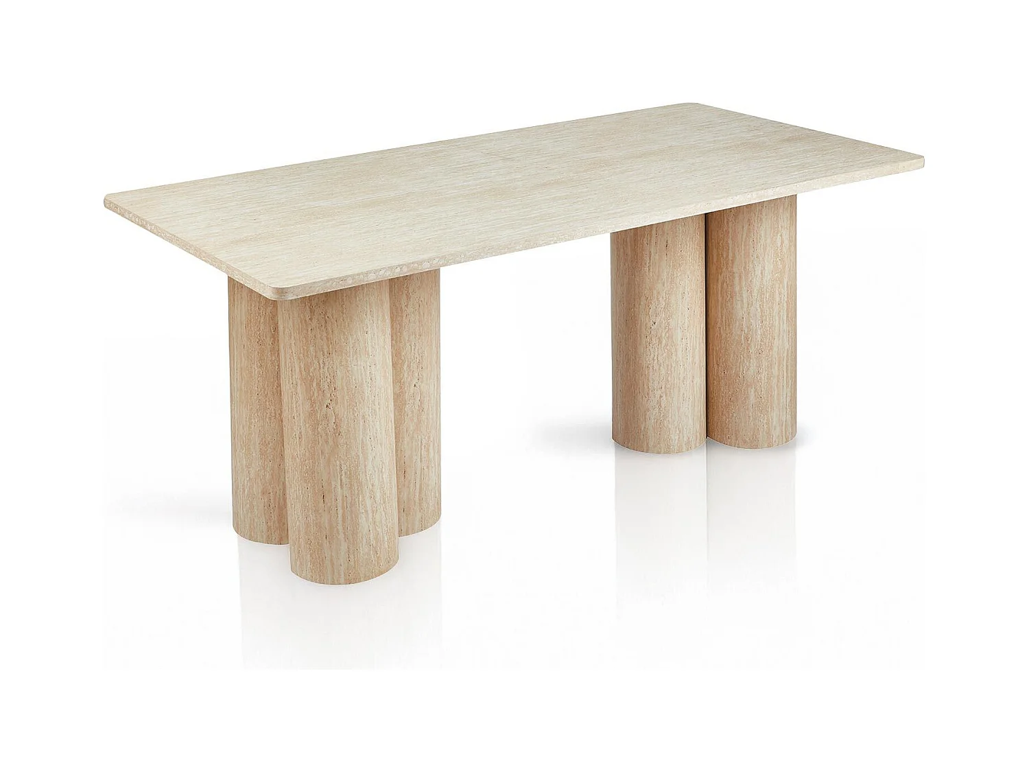Table rectangulaire pieds colonnes design Historic 90x180cm Effet Travertin Beige