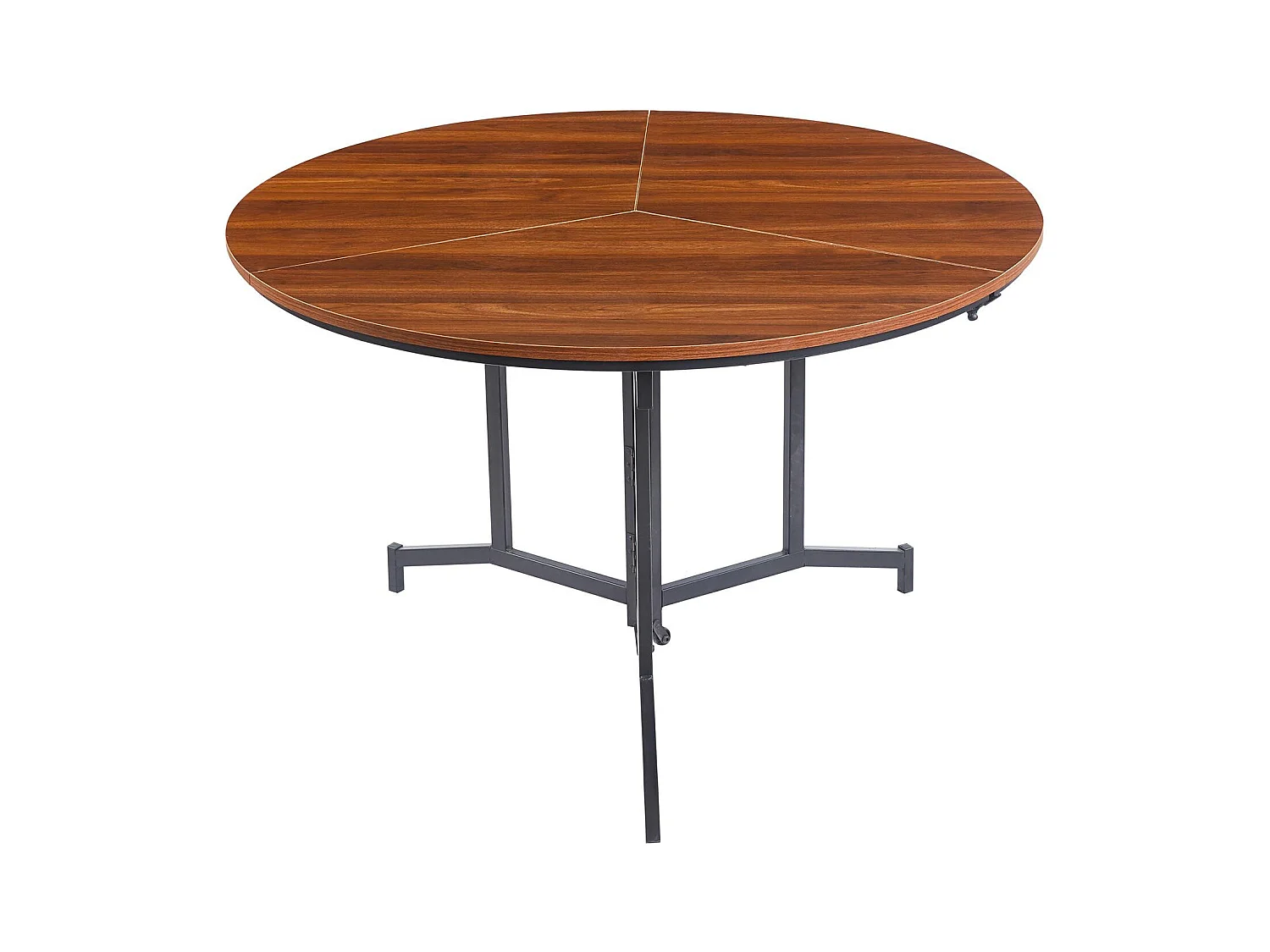 Table ronde pliable gain de place Cokelio 120cm Métal et plateau 3 parties Bois Noisette