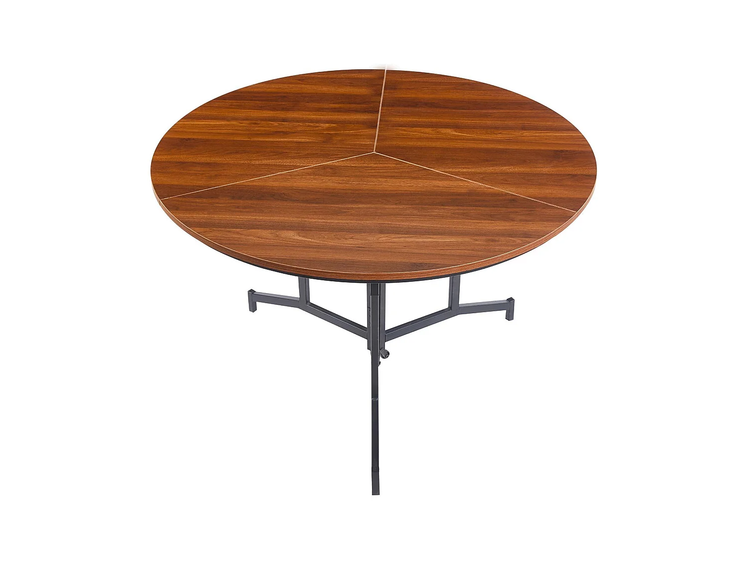 Table ronde pliable gain de place Cokelio 120cm Métal et plateau 3 parties Bois Noisette