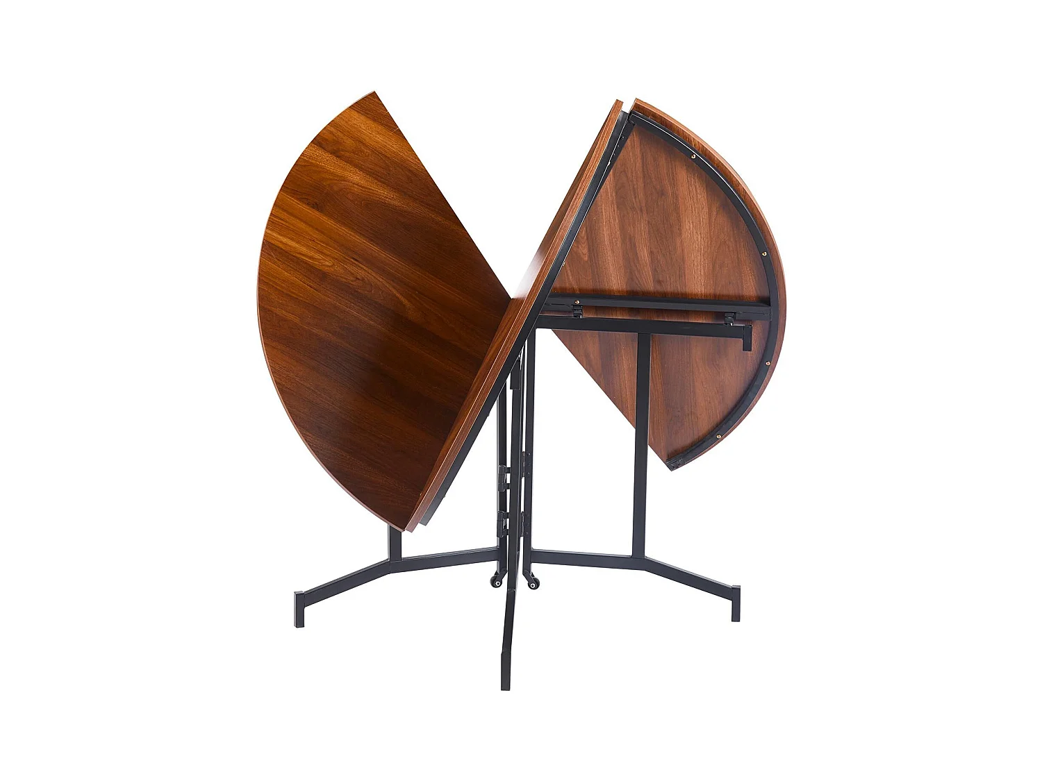 Table ronde pliable gain de place Cokelio 120cm Métal et plateau 3 parties Bois Noisette