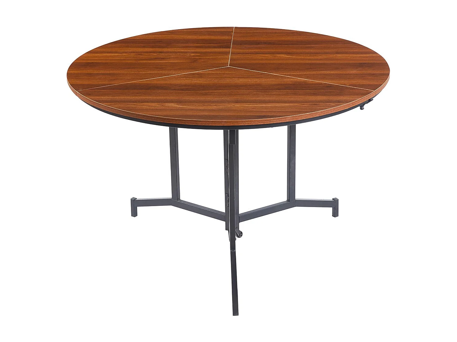 Table ronde pliable gain de place Cokelio 120cm Métal et plateau 3 parties Bois Noisette