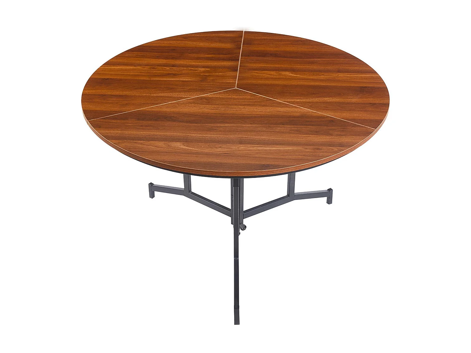 Table ronde pliable gain de place Cokelio 120cm Métal et plateau 3 parties Bois Noisette