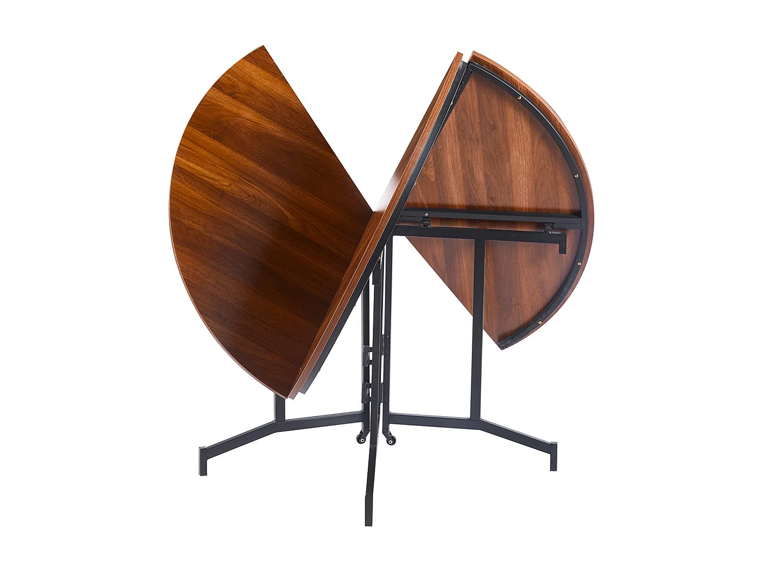 Table ronde pliable gain de place Cokelio 120cm Métal et plateau 3 parties Bois Noisette