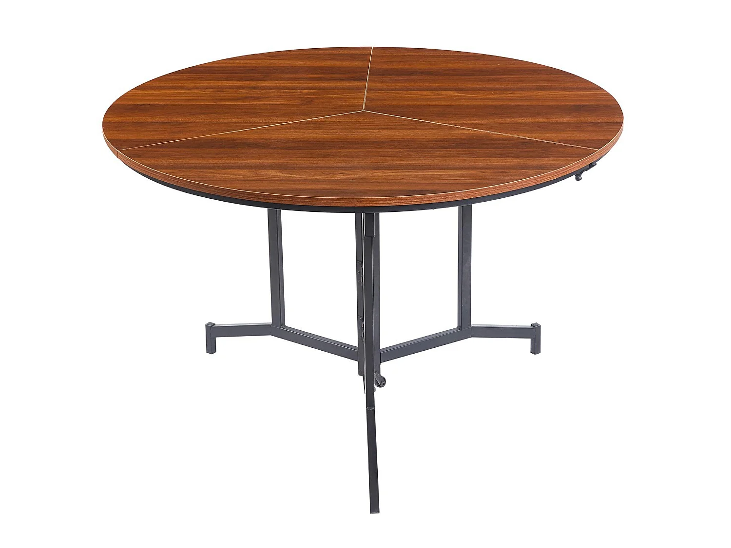Table ronde pliable gain de place Cokelio 120cm Métal et plateau 3 parties Bois Noisette