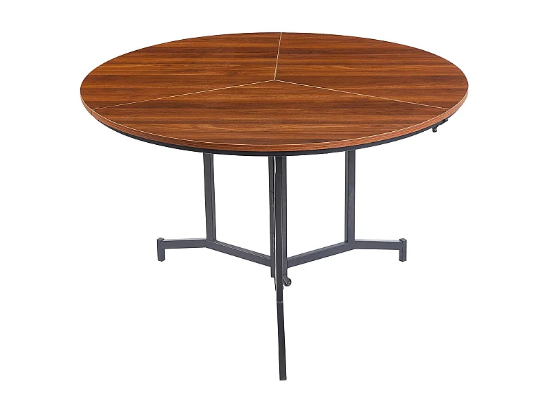 Table ronde pliable gain de place Cokelio 120cm Métal et plateau 3 parties Bois Noisette
