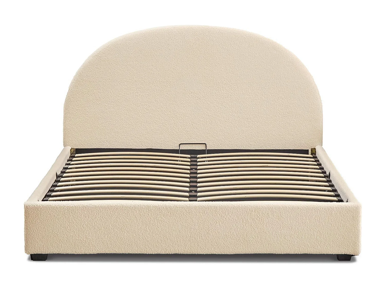 Lit-coffre complet avec tête de lit arrondie Bowiz 180x200cm Tissu bouclette Beige