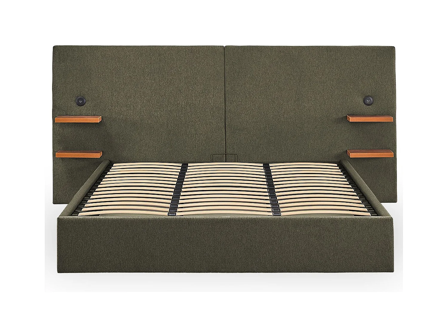 Lit-coffre complet avec tablettes et ports USB intégrés Lukas 180x200cm Tissu Vert