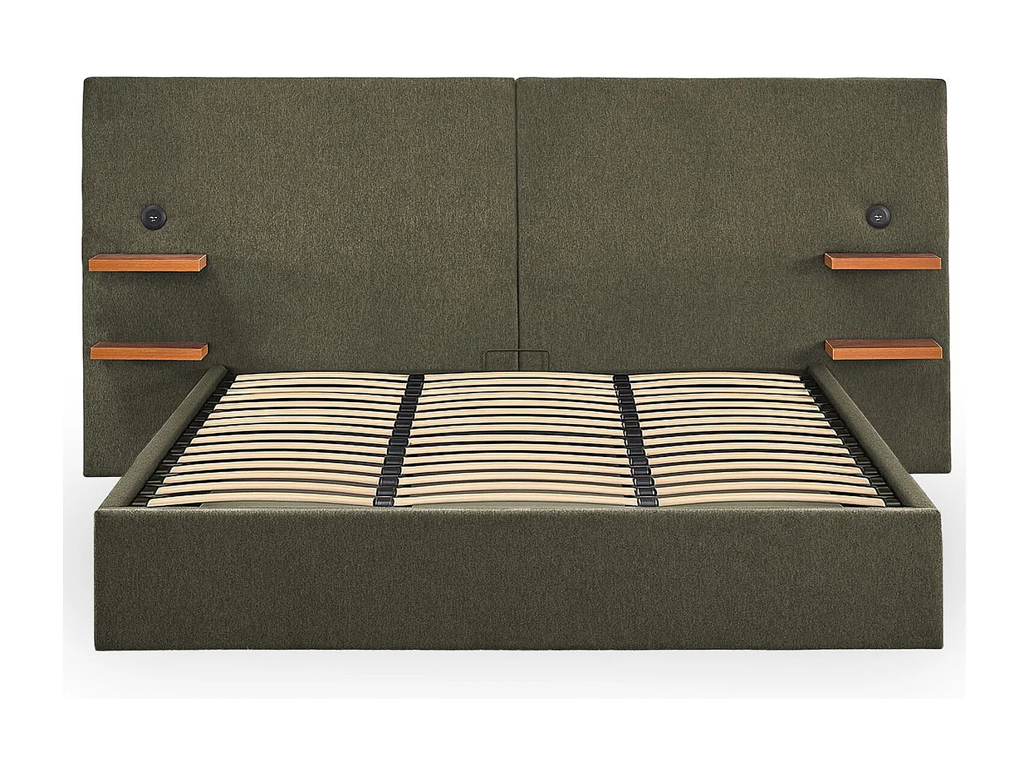 Lit-coffre complet avec tablettes et ports USB intégrés Lukas 180x200cm Tissu Vert