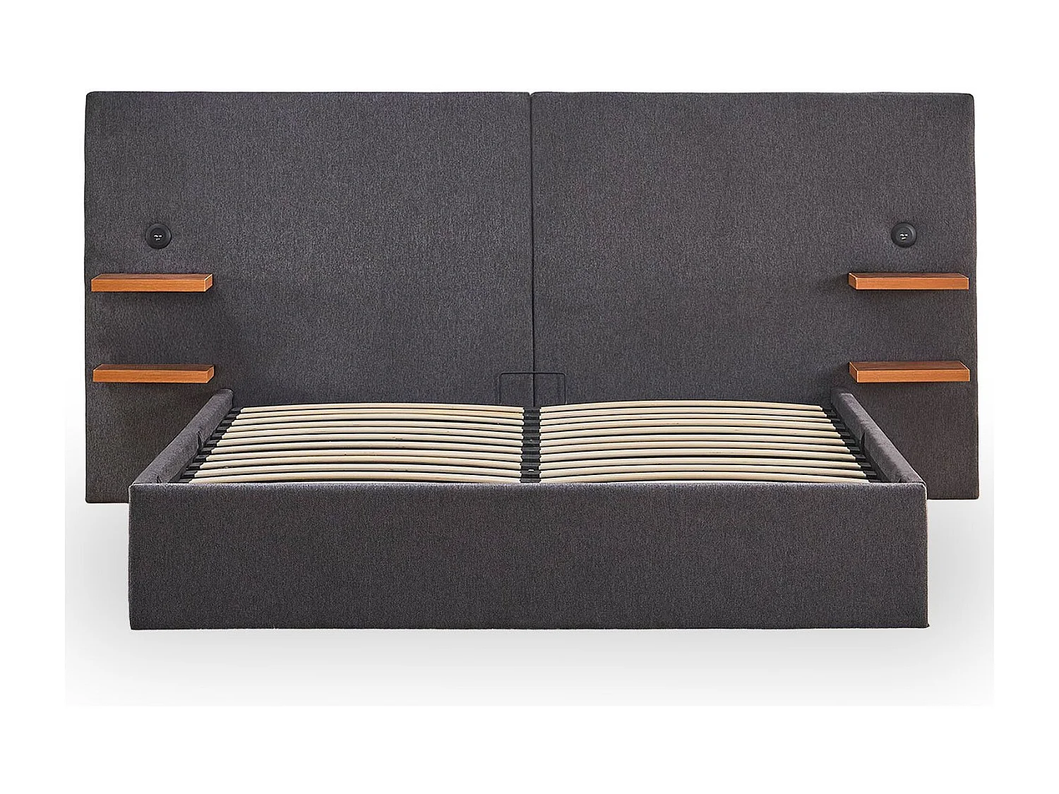 Lit-coffre complet avec tablettes et ports USB intégrés Lukas 160x200cm Tissu Gris