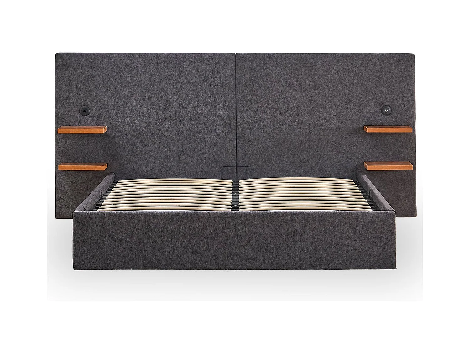 Lit-coffre complet avec tablettes et ports USB intégrés Lukas 140x190cm Tissu Gris