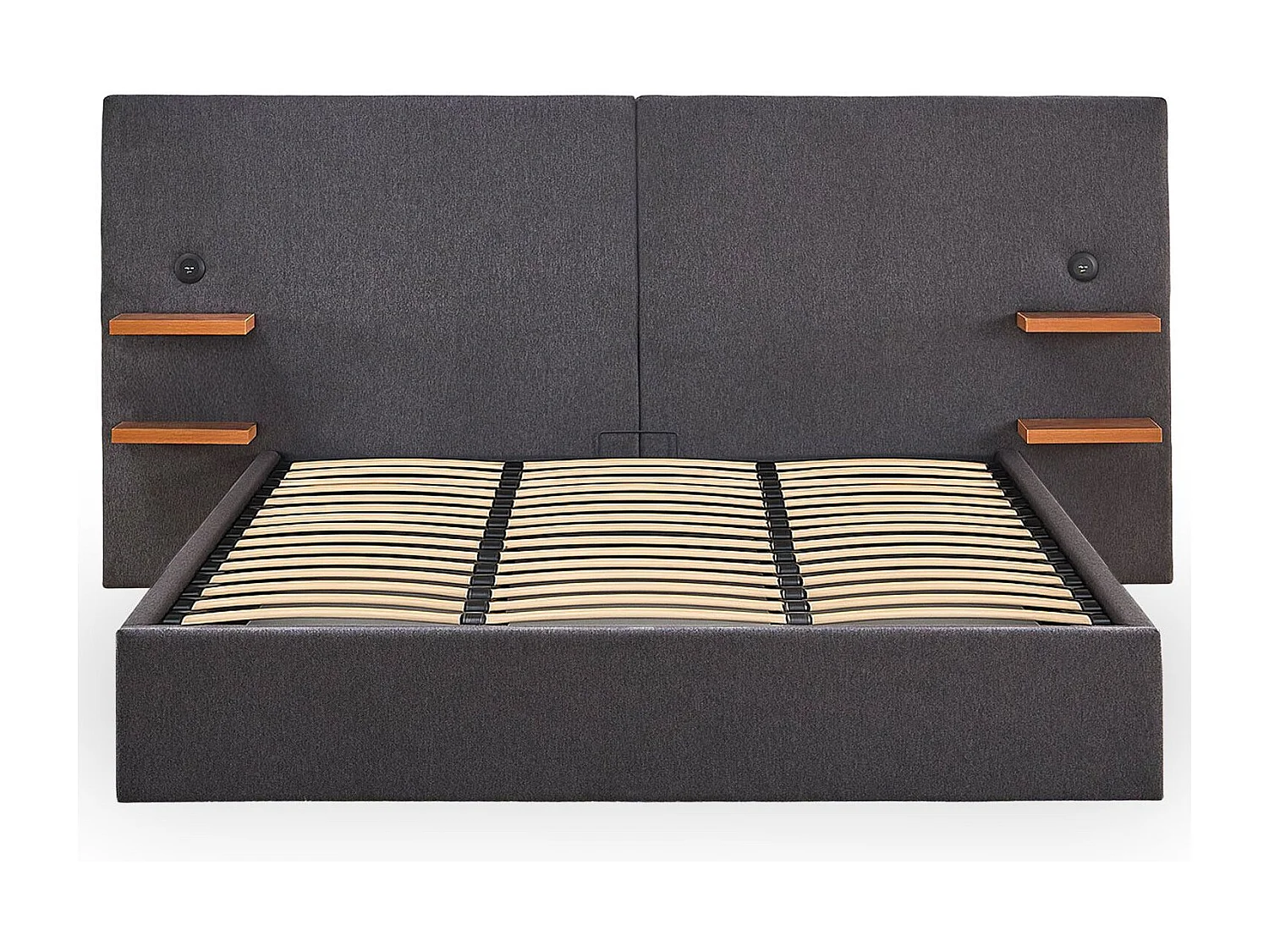 Lit-coffre complet avec tablettes et ports USB intégrés Lukas 180x200cm Tissu Gris