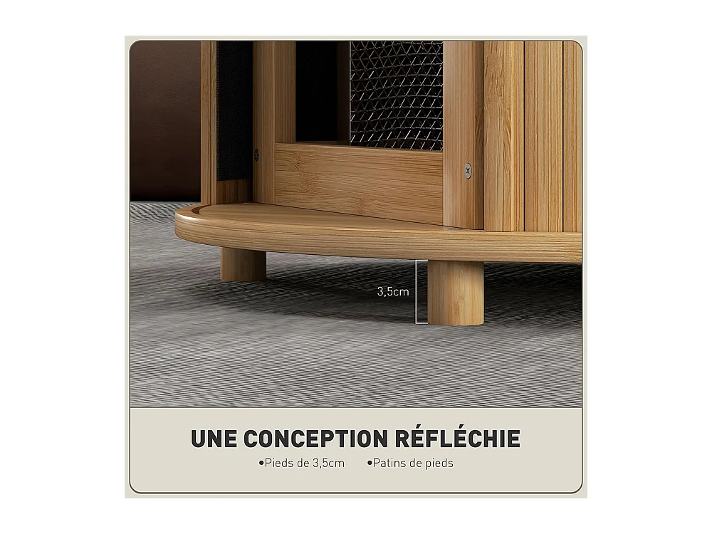 Table basse ronde table de salon en bambou avec rangement caché et porte coulissante dim bois naturel