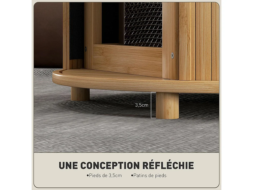 Table basse ronde table de salon en bambou avec rangement caché et porte coulissante dim bois naturel