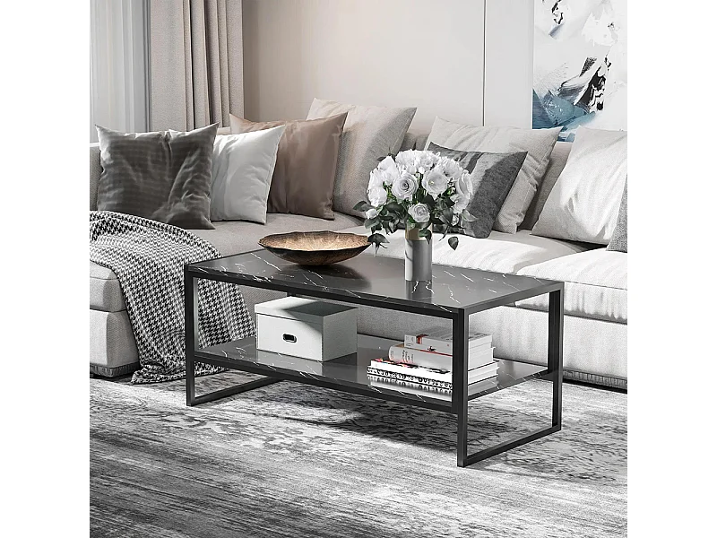 Table basse Style Moderne avec 2 Étagères noir