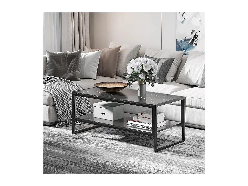 Table basse Style Moderne avec 2 Étagères noir