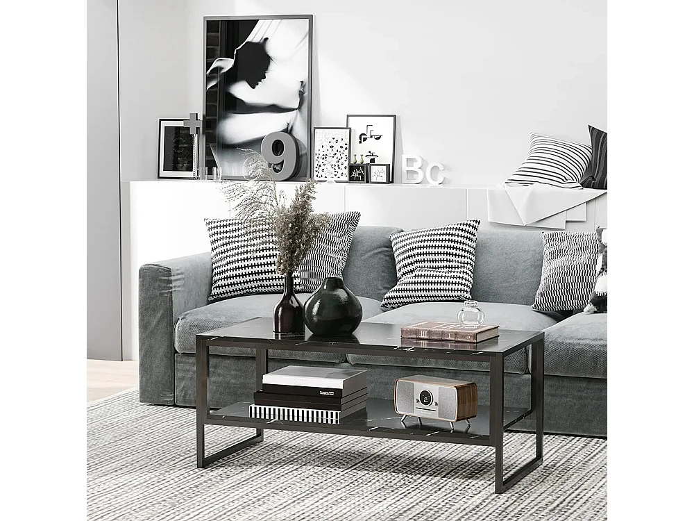 Table basse Style Moderne avec 2 Étagères noir