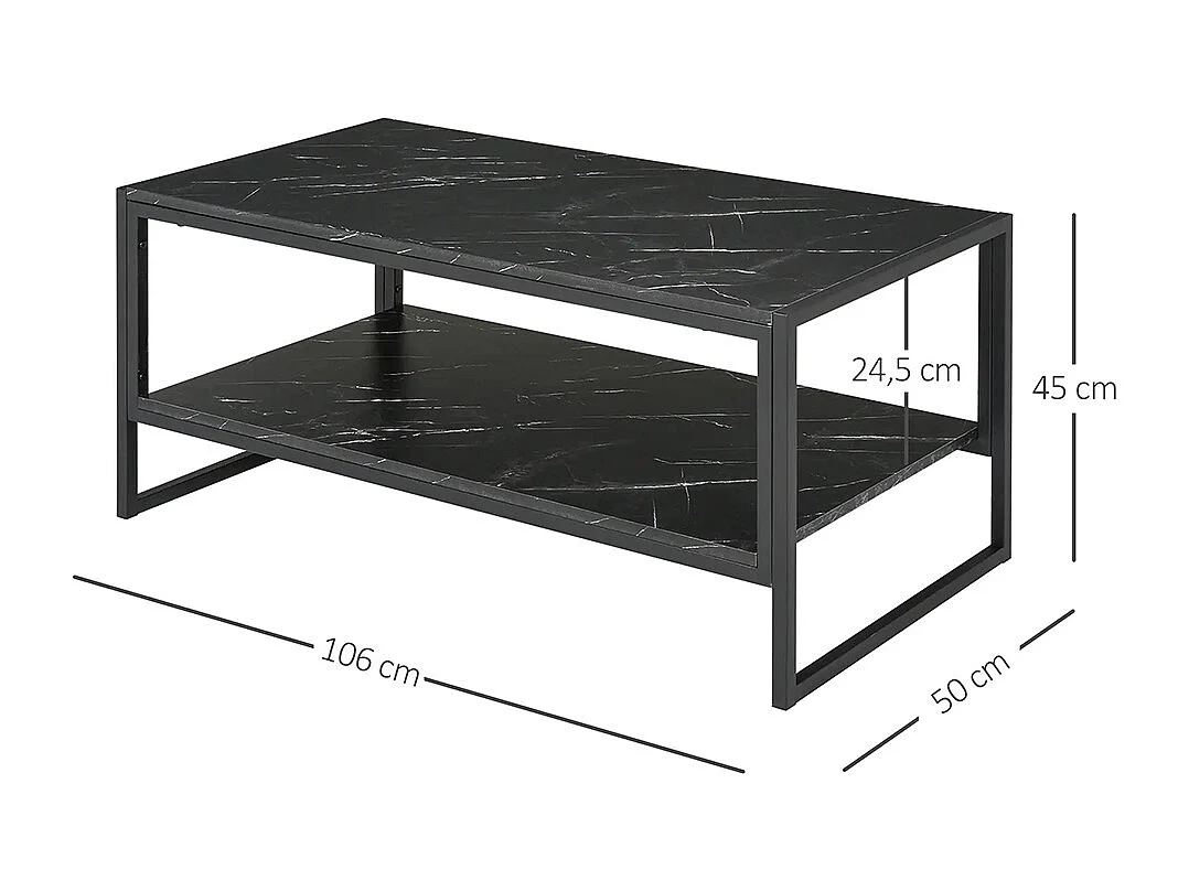Table basse Style Moderne avec 2 Étagères noir
