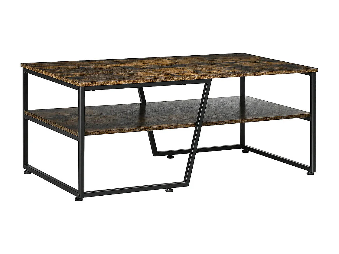 Table basse rectangulaire au style industriel 1 plateau et 1 étagère de rangement métal