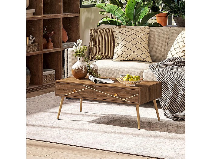 Table basse salon table de salon rectangulaire vaste plateau 2 tiroir ...