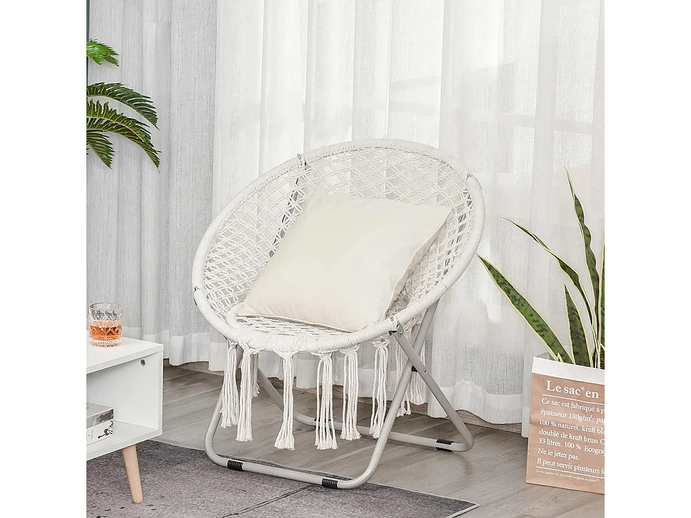 Loveuse fauteuil rond de jardin fauteuil lune papasan pliable grand confort macramé coton polyester beige