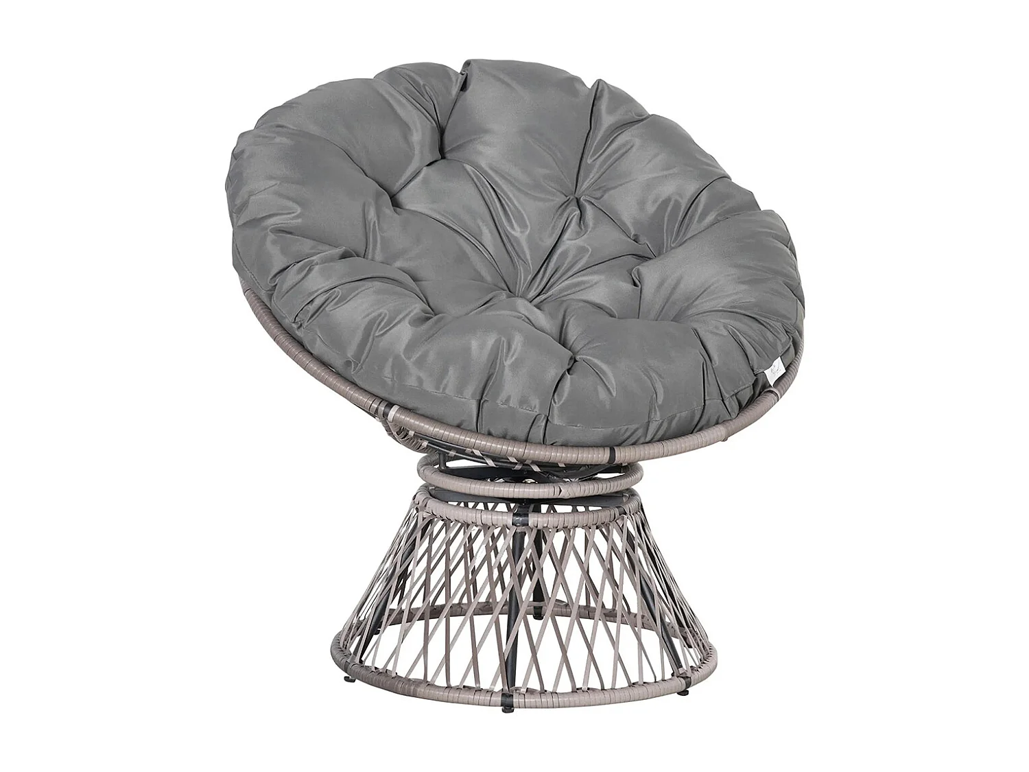 Fauteuil rond de jardin fauteuil papasan pivotant grand confort Ø 97 x 86H cm grand coussin fourni polyester résine tressée gris