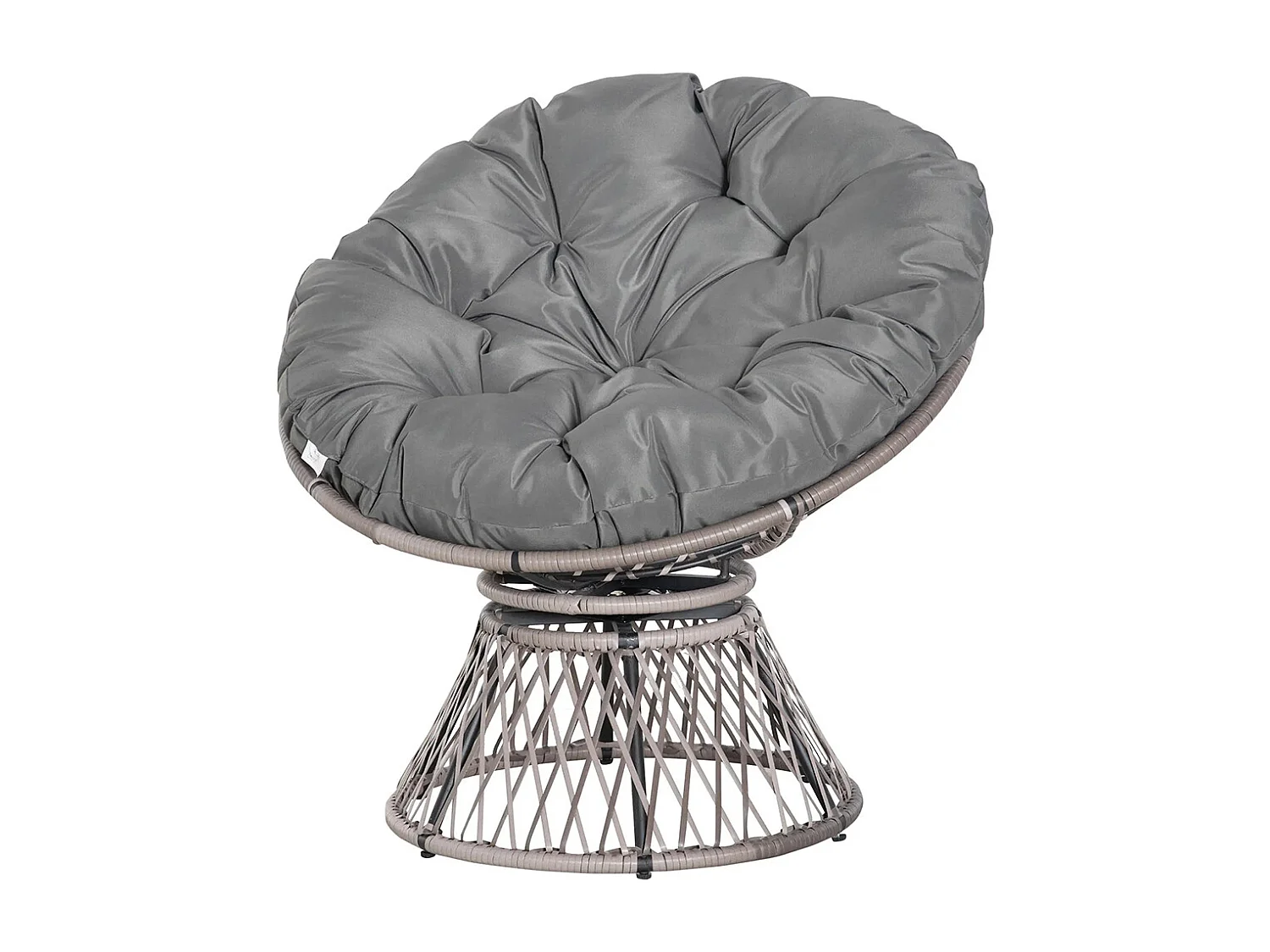 Fauteuil rond de jardin fauteuil papasan pivotant grand confort Ø 97 x 86H cm grand coussin fourni polyester résine tressée gris