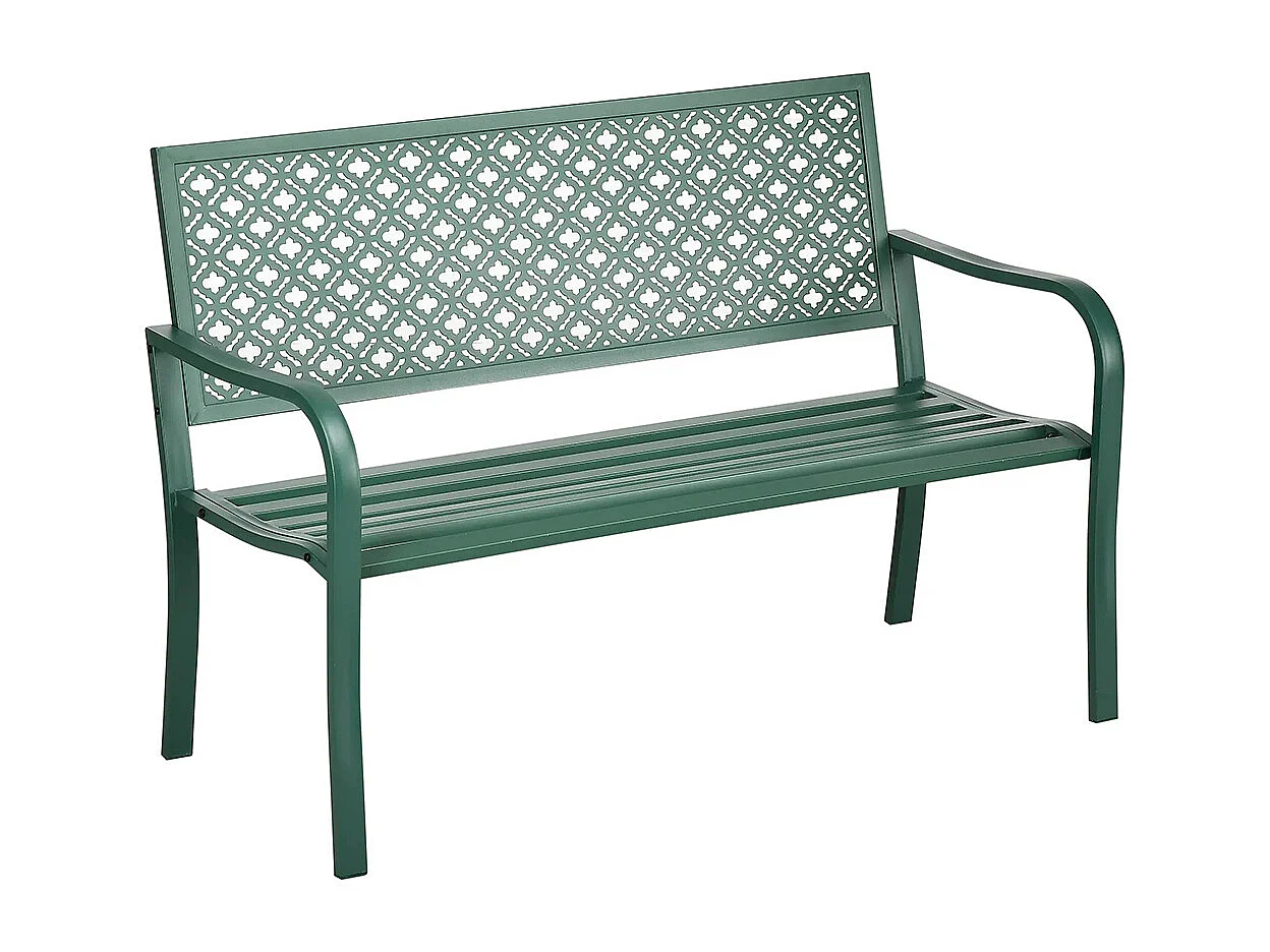 Banc de jardin banc extérieur jardin en acier avec dossier à motif floral pour 2 personnes vert foncé