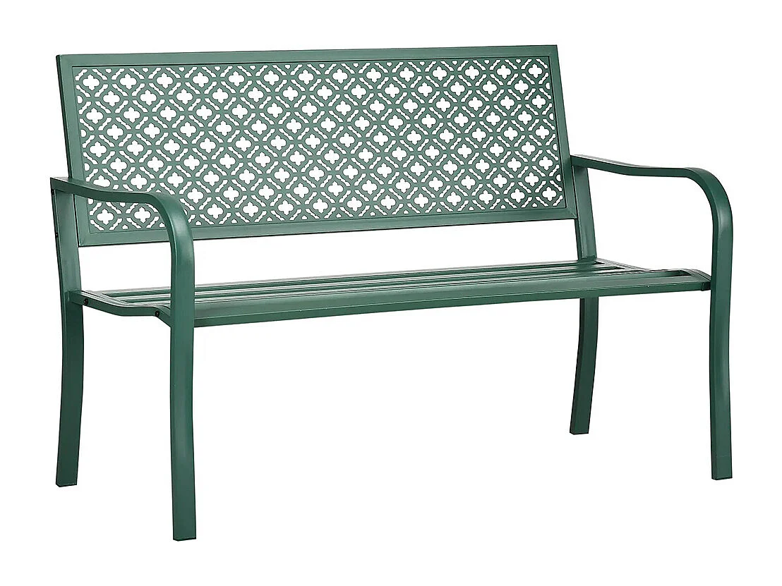 Banc de jardin banc extérieur jardin en acier avec dossier à motif floral pour 2 personnes vert foncé