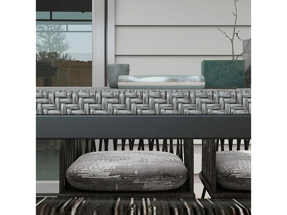 Table de jardin rectangulaire 4 personnes en métal et plateau résine tressée PE effet rotin dim. 120L x 70l x 72H cm