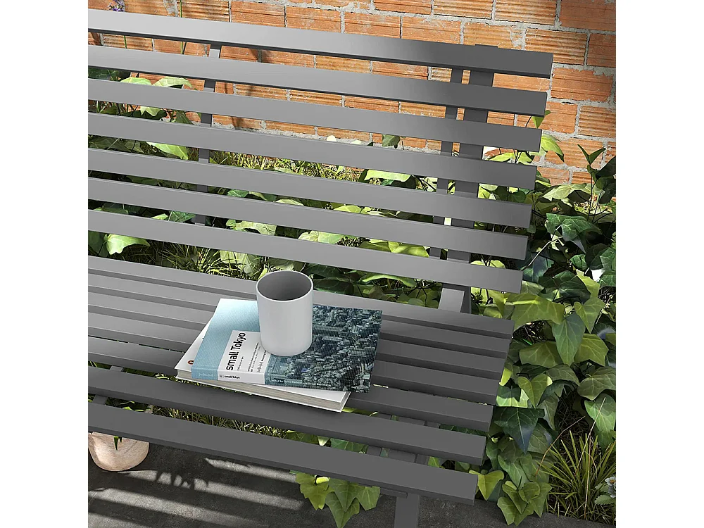 Banc de jardin extérieur 2 places assise dossier à lattes en aluminium dim gris