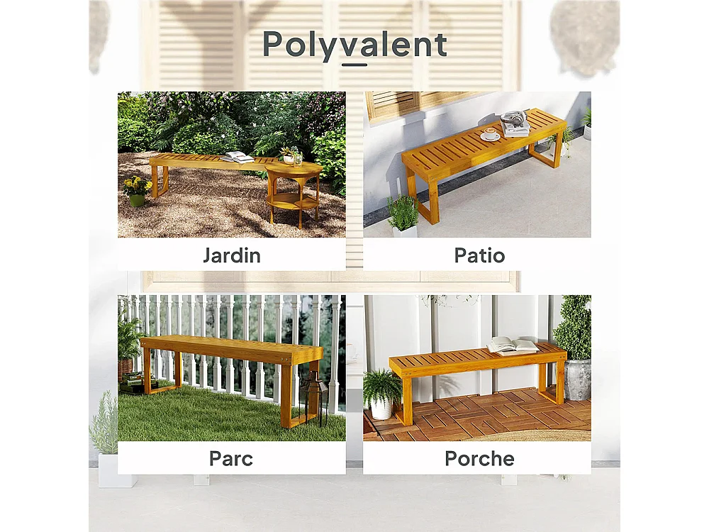 Banc de jardin banc en bois de pin 2 places banquette de jardin assise à lattes bois naturel
