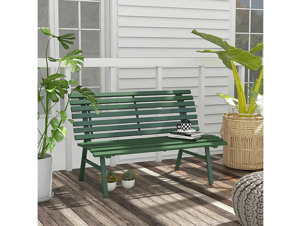 Banc de jardin extérieur 2 Places Assise Dossier à Lattes en aluminium dim vert