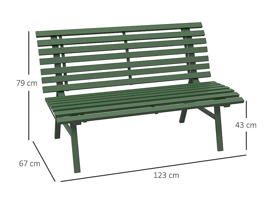 Banc de jardin extérieur 2 Places Assise Dossier à Lattes en aluminium dim vert