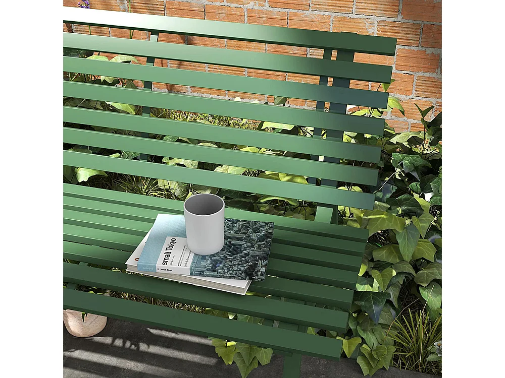 Banc de jardin extérieur 2 Places Assise Dossier à Lattes en aluminium dim vert