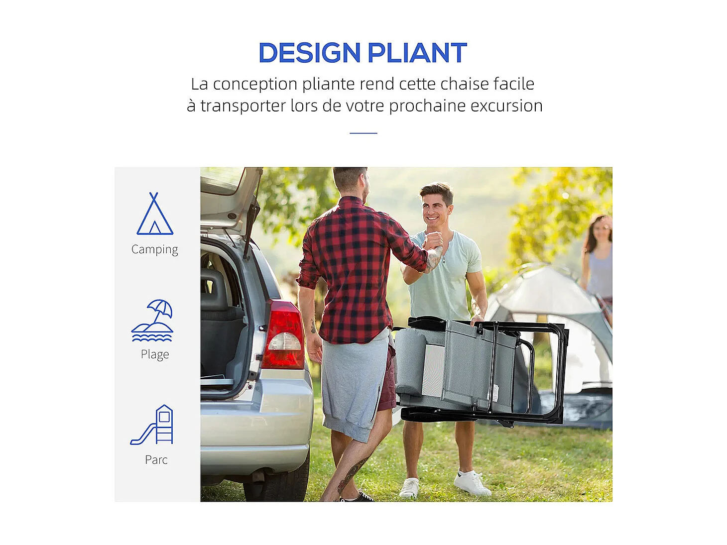 Lot de 2 chaises de jardin set basic de 2 chaises pliantes chaise de camping accoudoir dossier réglable en 5 positions