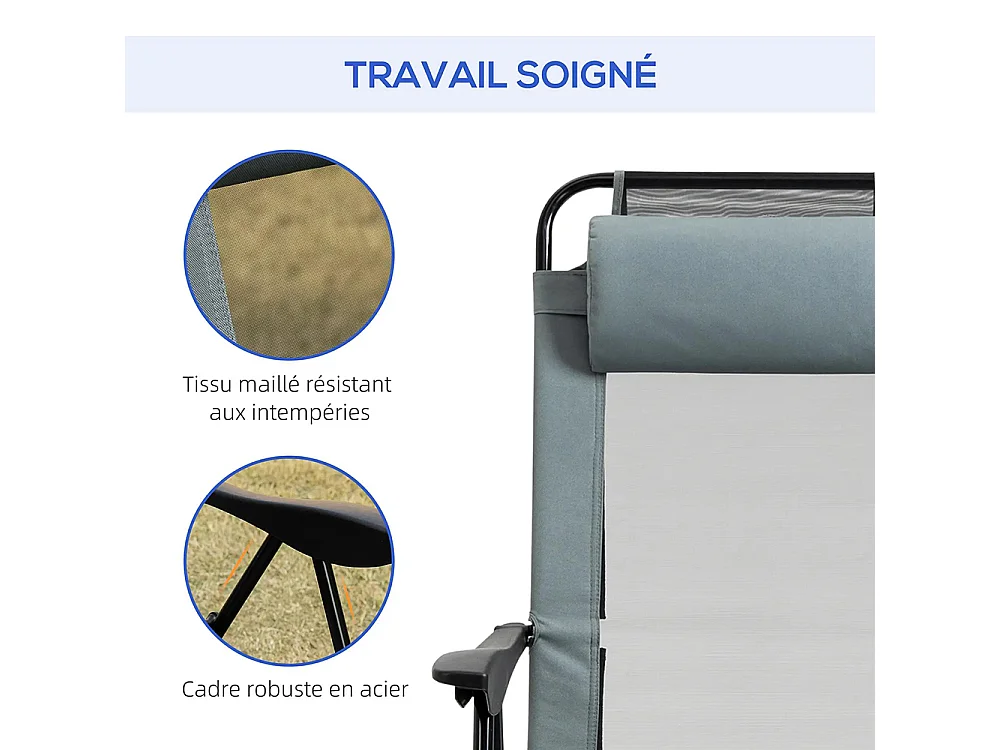 Lot de 2 chaises de jardin set basic de 2 chaises pliantes chaise de camping accoudoir dossier réglable en 5 positions