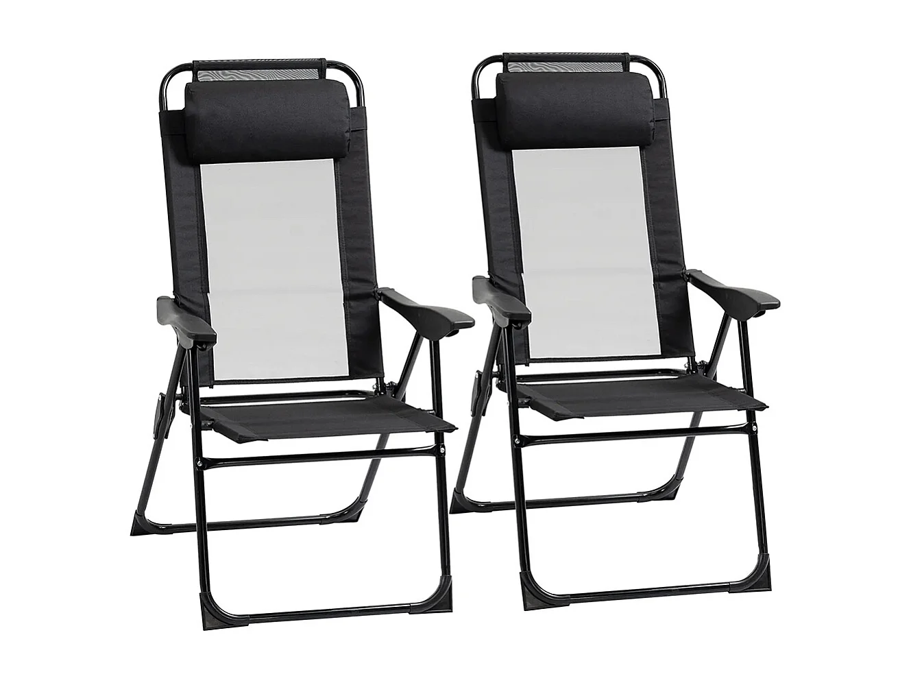 Lot de 2 chaises de jardin set basic de 2 chaises pliantes accoudoir dossier réglable en 5 positions oreiller amovible fourni tissu oxford textilène noir