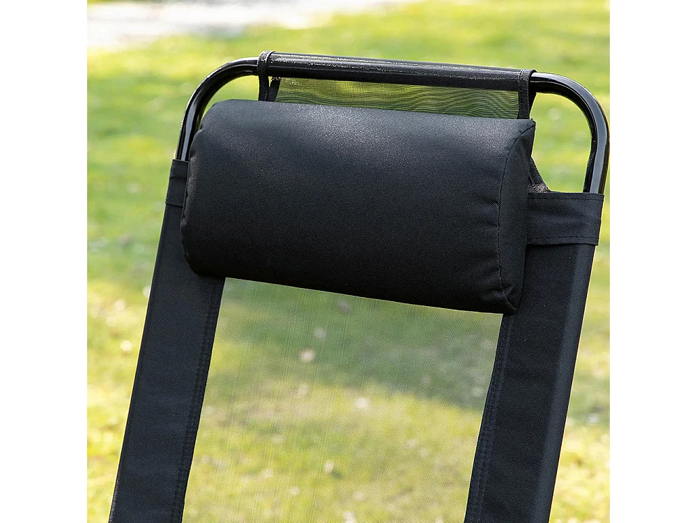 Lot de 2 chaises de jardin set basic de 2 chaises pliantes accoudoir dossier réglable en 5 positions oreiller amovible fourni tissu oxford textilène noir