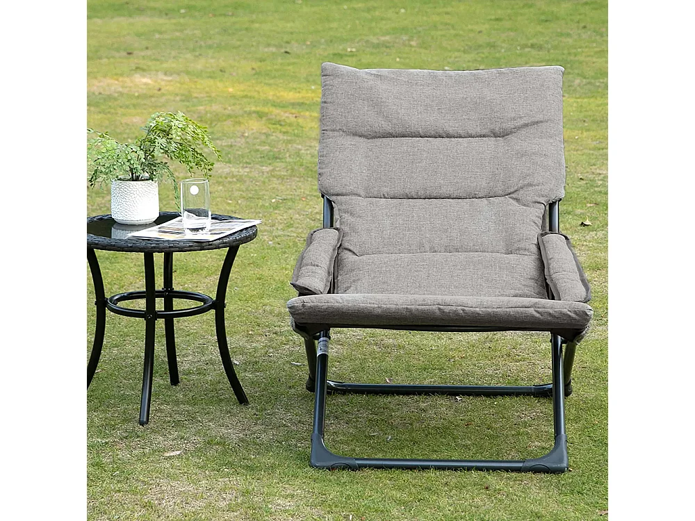 Chaise pliante extérieur chaise pliante camping avec coussin épais rembourré et accoudoir gris