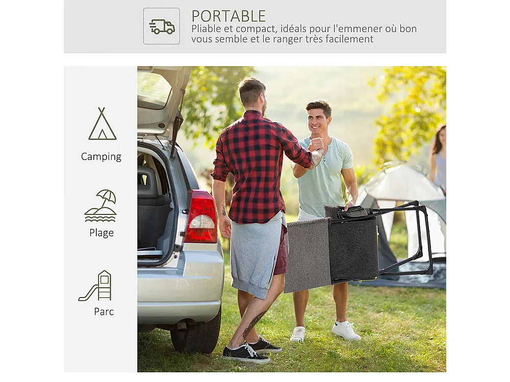 Chaise pliante extérieur chaise pliante camping avec coussin épais rembourré et accoudoir gris