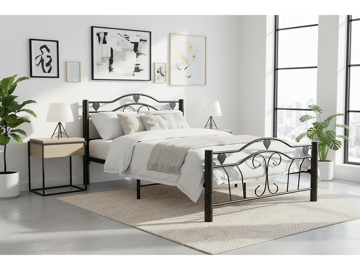 Lit métal noir 140x190 cm avec sommier HERCULE