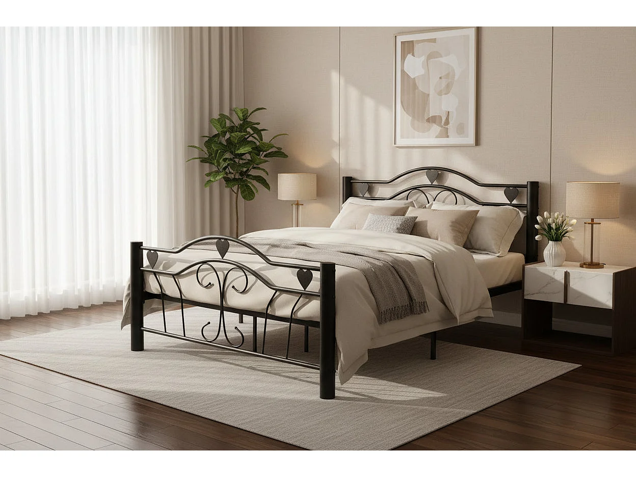 Lit métal noir 140x190 cm avec sommier HERCULE