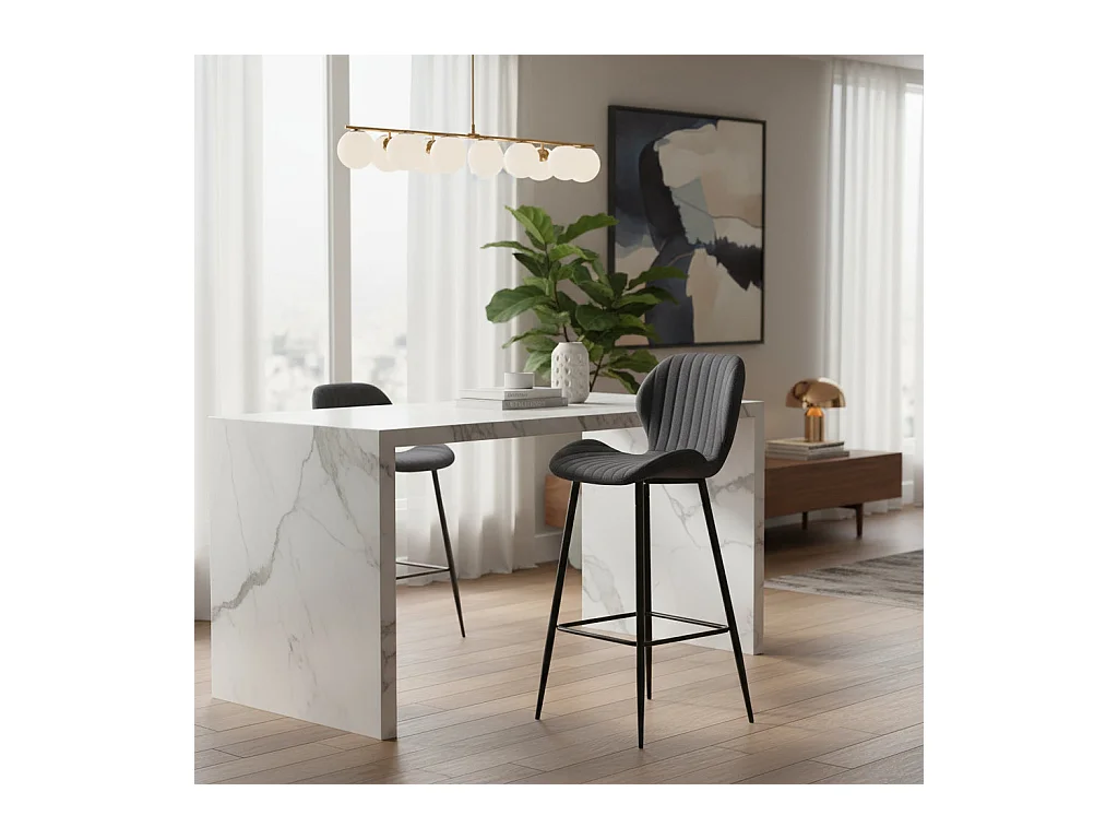 Lot de 4 Tabourets de bar PRADO en tissu Gris anthracite