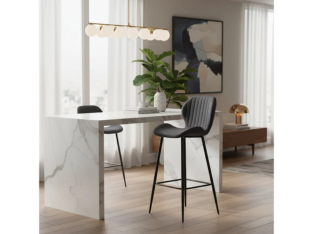 Lot de 4 Tabourets de bar PRADO en tissu Gris anthracite