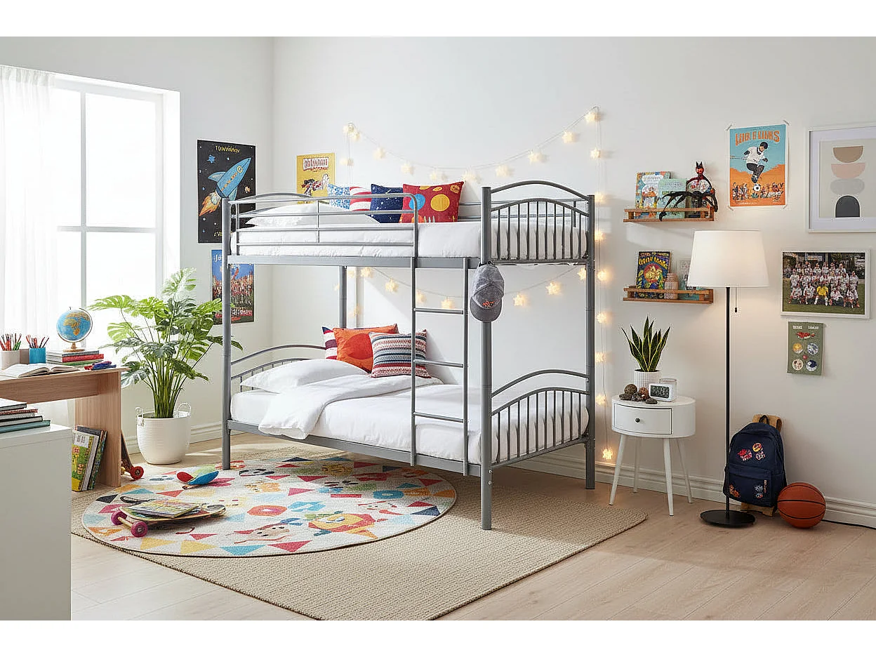 Lit superposé séparable métal gris 2x90x190 cm ALICE