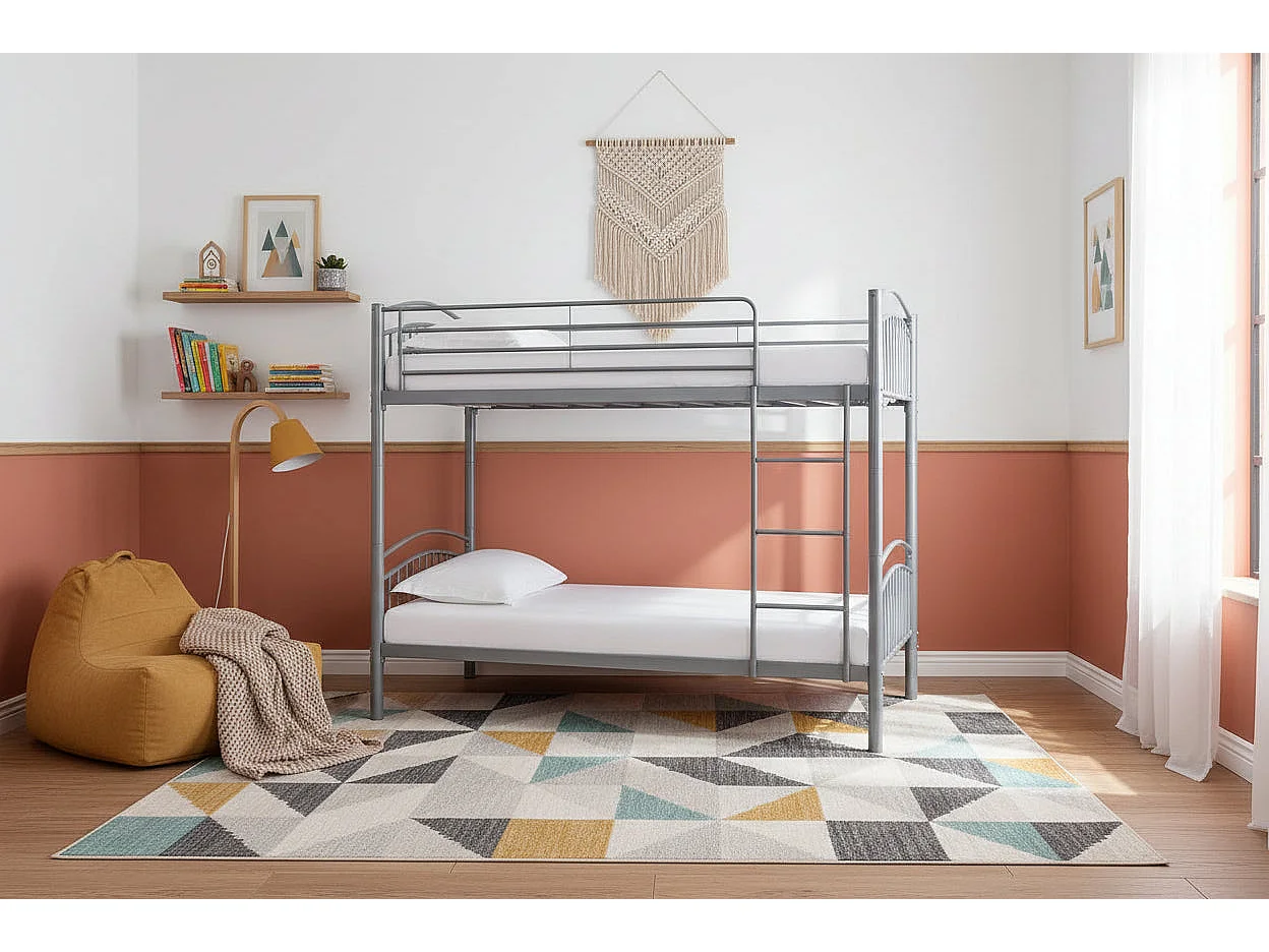Lit superposé séparable métal gris 2x90x190 cm ALICE