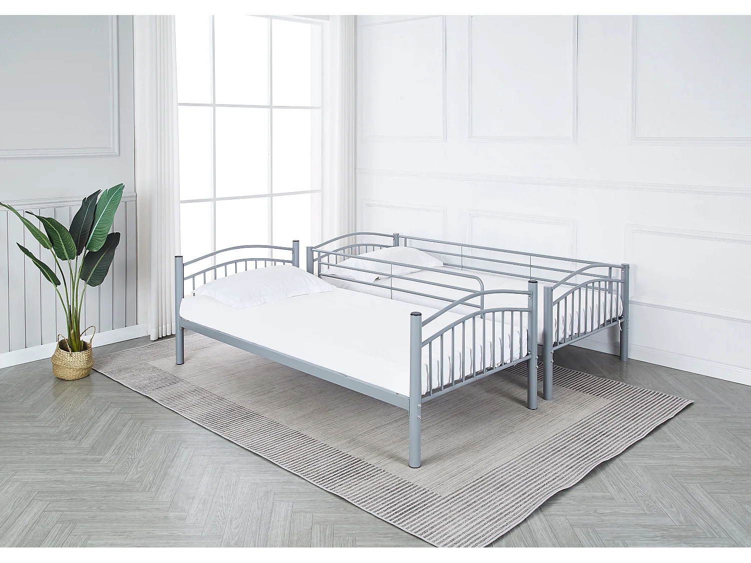 Lit superposé séparable métal gris 2x90x190 cm ALICE