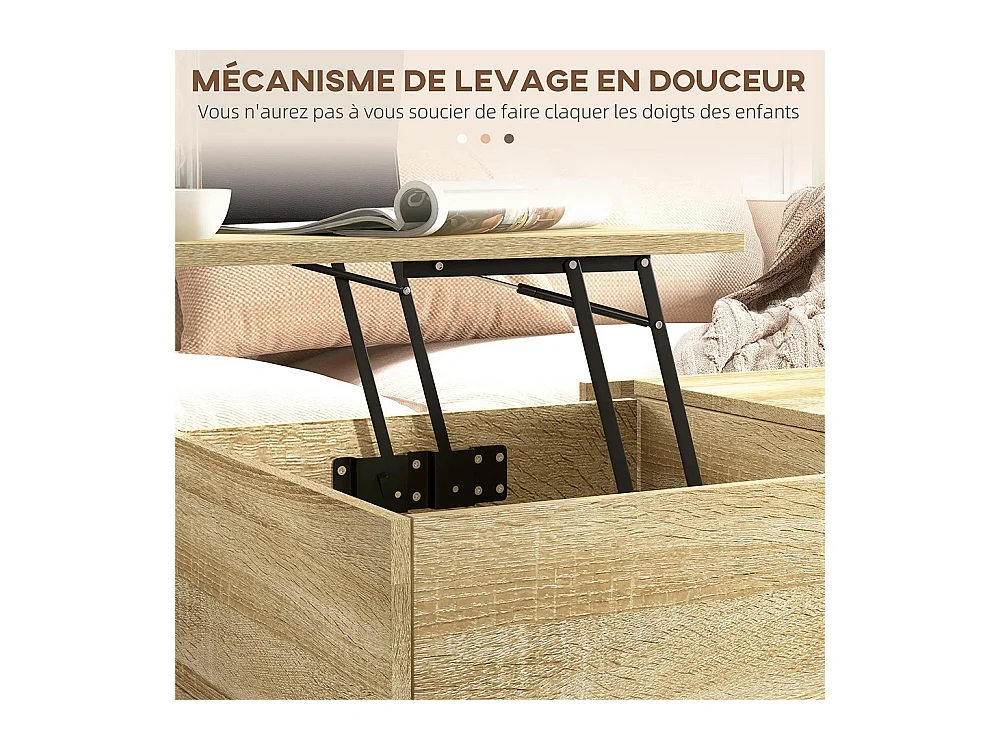 Table basse avec plateau relevable table de salon avec 2 grands tiroirs cadre en acier naturel